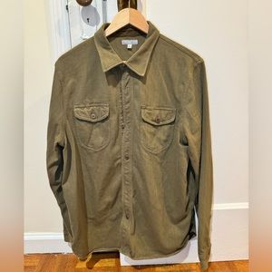 WALLACE & BARNES Olive Drab Herringbone Cotton Army Shirt - Large